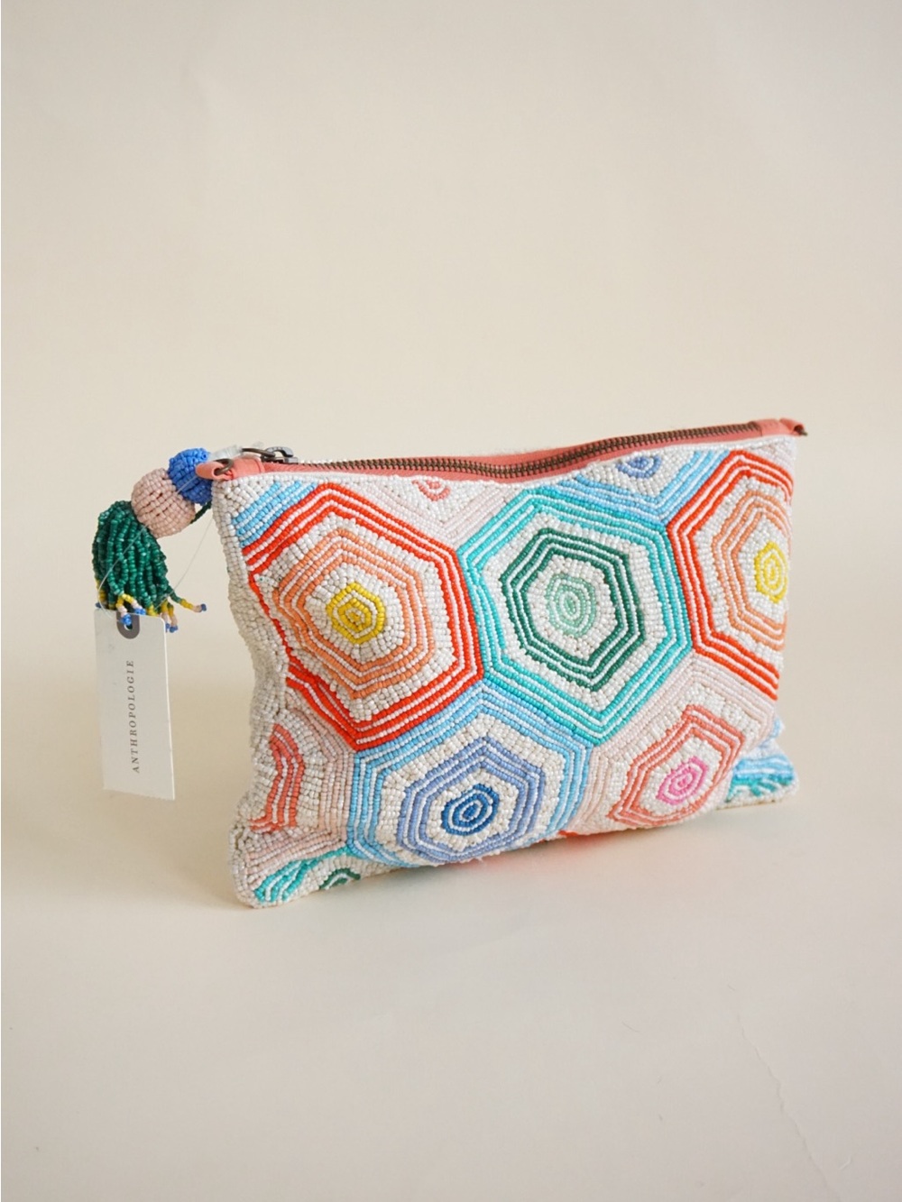 Anthropologie Kaleidoscope Beaded Clutch w/ Tassle NWT